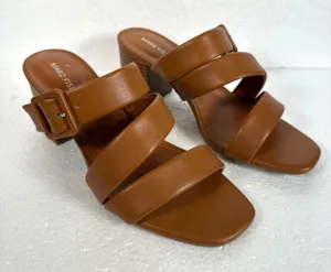 Marc Fisher Fathom Strappy Block Heel Sandal Women's 8.5 M Brown Buckle 3" Heel thumbnail 1