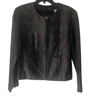 Valerie Stevens Y2k Large 100% Leather Snake Skin Embossed Grunge Bomber‎ Jacket thumbnail 1