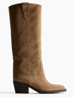 H&M Tall Suede Pull-On Boots in Tan thumbnail 1