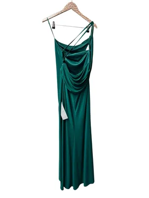 Ieena for Mac Duggal Jersey One Shoulder Draped Back Gown Dress Emerald Green 6 thumbnail 5