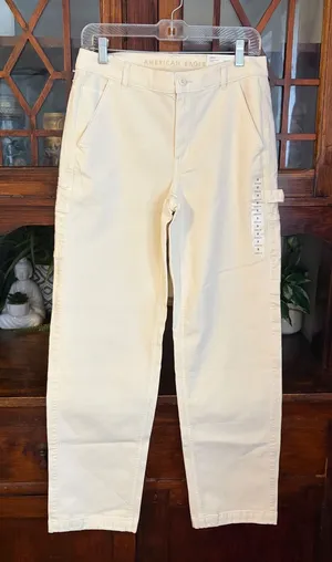American Eagle Womens Cream High Rise Straight Leg Carpenter Pants Size 8 29W thumbnail 1