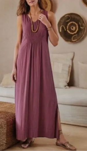 Soft‎ Surroundings Katriane Crepe Sleeveless Maxi Dress in Mauve Size Small thumbnail 1