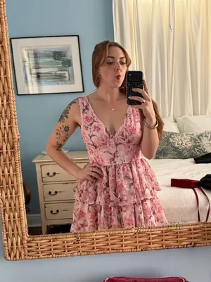 Lulus Graceful Approach Blush Pink Floral Jacquard Tiered Maxi Dress thumbnail 1