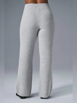 Alo Yoga cashmere high waist plush waffle athletic Heather grey pants Size XS thumbnail 2