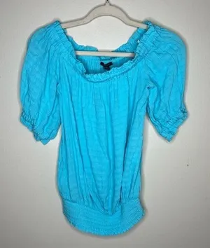 Ann Taylor Factory‎ Womens Size S Textured Chiffon Off The Shoulder Blouse thumbnail 1
