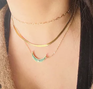 Real malachite Stone Pendant, 2 Way To Wear Moon Shape Pendant Gold thumbnail 6