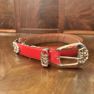Harve' Benard‎ Red Leather Belt Silver Western Concho Buckle Large 39" Statement thumbnail 6
