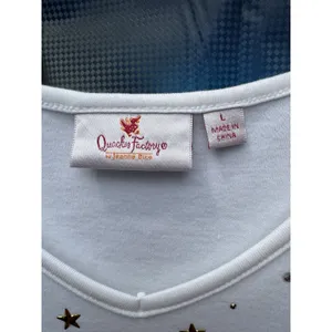 Women's V-Neck Quacker Factory SZ L White Embellished Star Rhinestones Gold Silv thumbnail 6