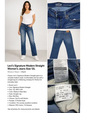 Levi’s Signature Modern Straight Women’s Jeans Size 12L W31 L34 Medium Wash thumbnail 2