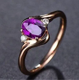 14K Rose Gold Plated Adjustable Purple Crystal Amethyst Ring for Women thumbnail 1
