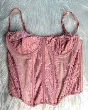 Pink Lace and Mesh Burlesque Boudoir Corset thumbnail 1