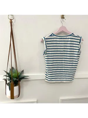 Veronica Beard Arion Linen Muscle Tank Blue Stripe S Coastal Preppy Nautical thumbnail 9