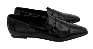 Marion Parke Black Patent Leather Square Pointed Toe Penny Loafer Women 39 Italy thumbnail 1