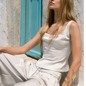 Zara NWT pearly off white ivory satin thick structured top thumbnail 5