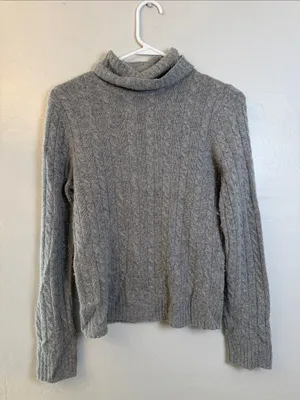 Women’s Gray Cable-Knit Turtleneck Sweater wool cashmere blend size medium thumbnail 1