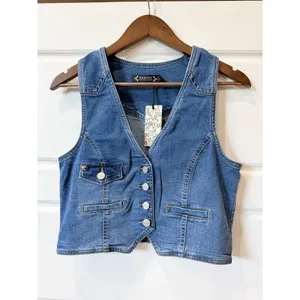 Nanette Lepore Blue Denim Vest Bow Detail Size S Western Y2K Cowgirl thumbnail 2