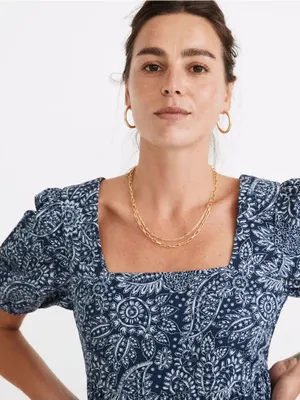 Madewell Poplin Puff-Sleeve Tiered Babydoll Dress in Paisley Garden Navy Size 10 thumbnail 4