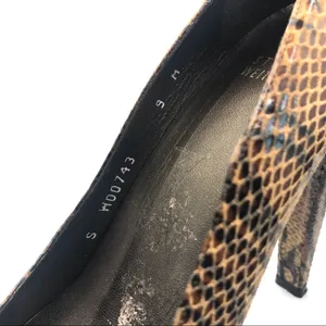 Stuart Weitzman Brown & Black Leather Animal Print Snakeskin Embossed Heels (9) thumbnail 10