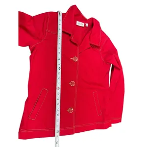 Y2K Denim & Co Red Gold Button Front Jacket Shacket M Contrasting Stitching thumbnail 7
