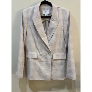 House of Harlow 1960 Plaid Cream & Tan Blazer Double Breasted Size Medium 90's thumbnail 3