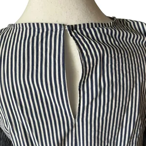 Zara Navy and White Striped Blouse Poplin Bell Sleeves Pearl Accent 3/4 Sleeves‎ thumbnail 6