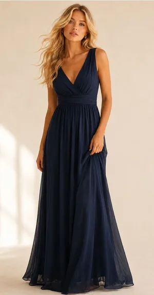 Lulus Navy Chiffon Maxi Dress Empire Waist‎ Bridesmaid Romantic Formal Glam Gala thumbnail 1