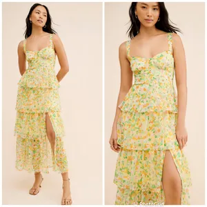 ASTR the Label Floral Chiffon‎ Maxi Dress Small Yellow Tiered Wedding Guest New thumbnail 2