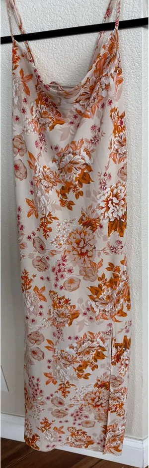 Slip dress silky fall colors cowl neck thumbnail 1