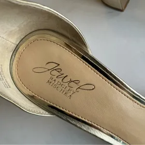 Gold with Rhinestones Ramsay Jewel Badgley Mischka Open Toe Block Heels Size 10 thumbnail 4