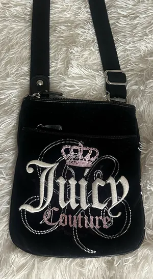Juicy Couture Y2K Black Velour Crossbody Bag - 2011 Vintage Pink Sparkles thumbnail 1