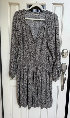 Faherty Womens Floral Print Long Sleeve Smocked Waist V Neck Mini‎ Dress Size XL thumbnail 1