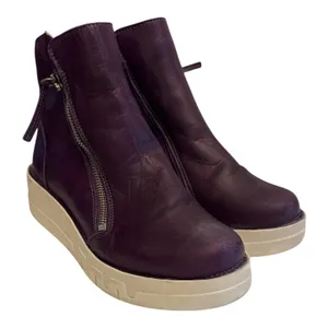 Miz Mooz Leather Platform Ankle Boots Deep Plum side zip Lando Style Sz 37 6.5/7 thumbnail 1