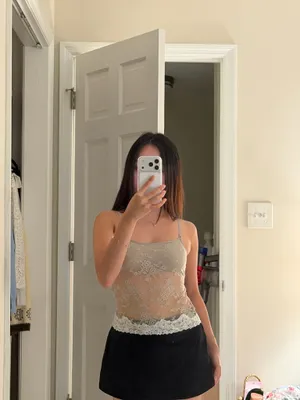 Aerie Sheer Lace Beige Tank Top thumbnail 4
