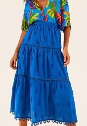 Farm Rio Blue 3D Pineapple Midi‎ Skirt Size Small Embroidered thumbnail 1