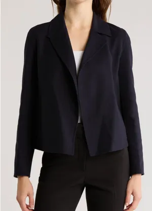 THEORY Sileena Wool Cashmere Open Front‎ Jacket Black Medium thumbnail 1