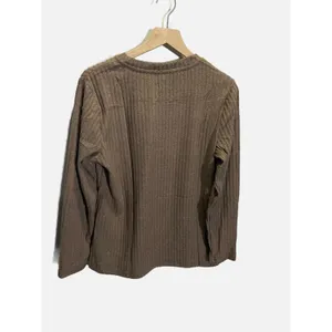 Unbranded Ribbed Knit Top Women XL Brown Long‎ Sleeve Pocket Casual Minimalist thumbnail 5