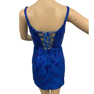 EAST COAST BELLA Royal Blue Sequin Cocktail Dress Corset Back Mini Women’s Sz 2 thumbnail 4