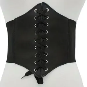 Plus‎ Size Black Vintage Style Lace Up Faux Leather Elastic Back Closure thumbnail 9