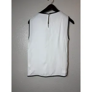 Zara Women White Blouse Black Contrast Trim Tie Neck Sleeveless Size S thumbnail 2