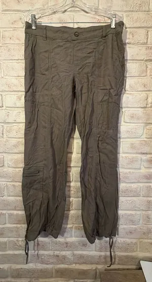 Sincerely Jules Olive Green Linen Blend Cargo Jogger Pants with Adjustable Hem thumbnail 1