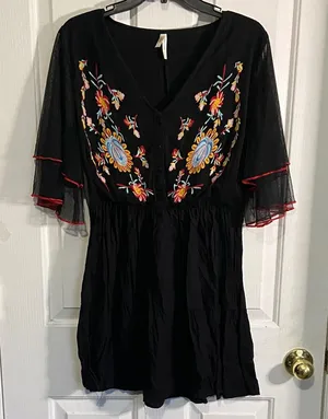 True Destiny Black Dress with Colorful Embroidery thumbnail 1