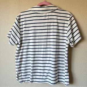 Faherty Blue White Striped Terry Knit Short Sleeve Top Womens M Polo Casual thumbnail 4