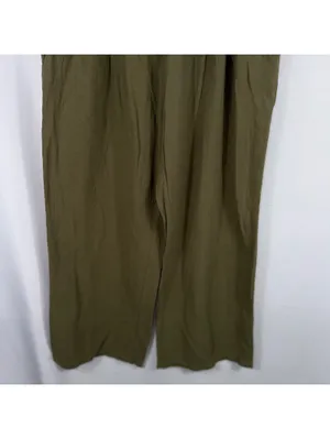 Olive Green Smocked Waist Wide Leg Pants M thumbnail 3