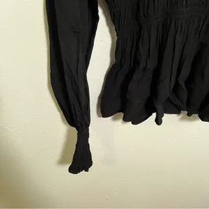 Whistles‎ Women's Size 10 Black Rosanna Shirred Top Long Sleeve Crewneck Keyhole thumbnail 10