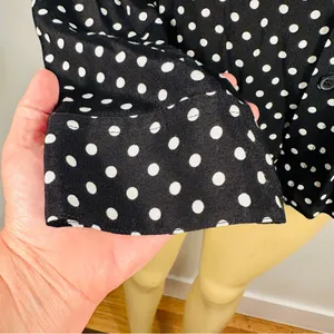 Zara Black Polka Dot Blouse Sz L Button Front Long Sleeves Shirt Top thumbnail 3