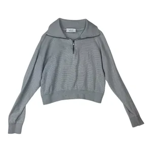 Varley x Barry's size xs gray knit pull over 1/4 zip Sweater waffle relaxed thumbnail 1