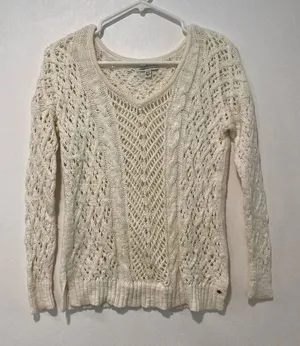 American Eagle Cream Knit Sweater | Open Cable Stitch | Size XS thumbnail 1