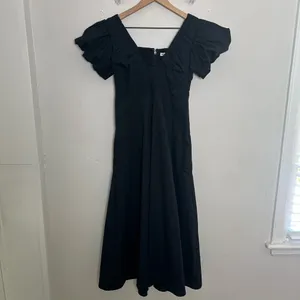 ABERCROMBIE- Puff Sleeve Plunge Midi Dress Black Size XS thumbnail 2