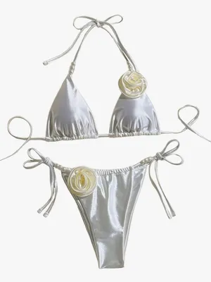Pearl White 3D Floral Bikini Set thumbnail 3