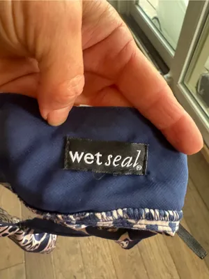Wet Seal Navy and White Halter Dressy Tank with Decorative Print thumbnail 6